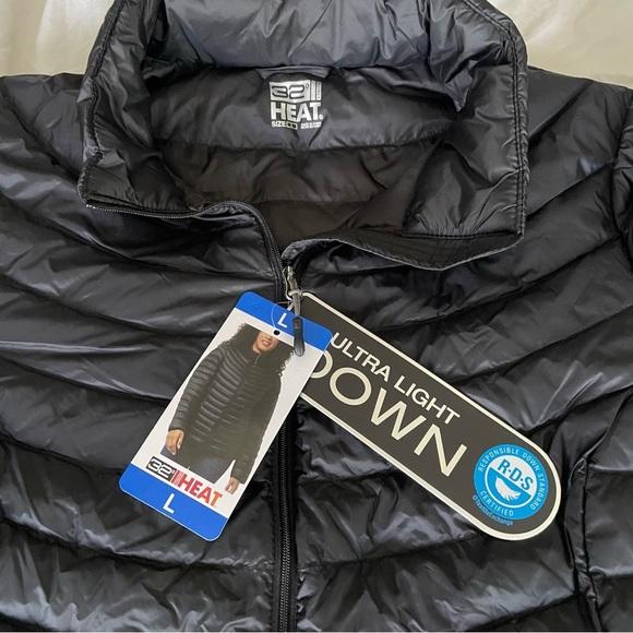 NWT 32 Degrees Heat Ultra Lightweight Down Packable Coat Jacket Black Sz L - Picture 11 of 14